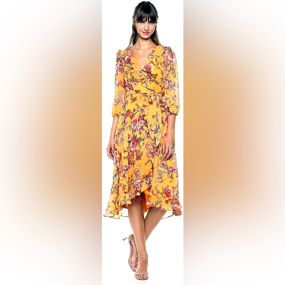 Danny & Nicole Yellow Floral High Low Dress